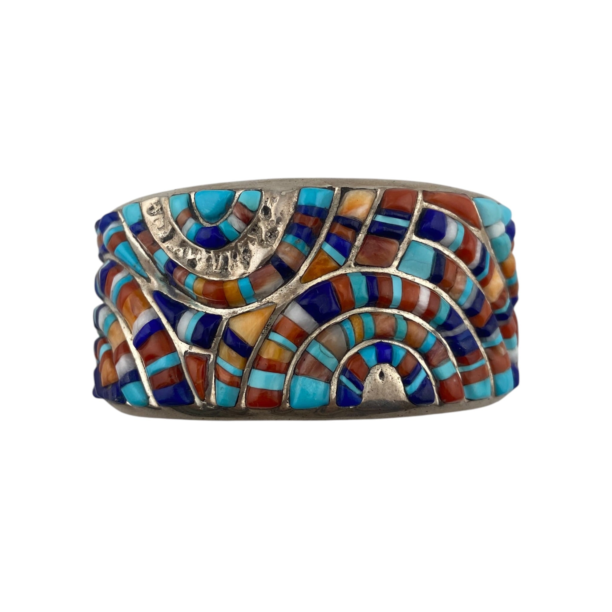 inlay bracelet, turquoise, lapis, spiny oyster, sterling silver, navajo