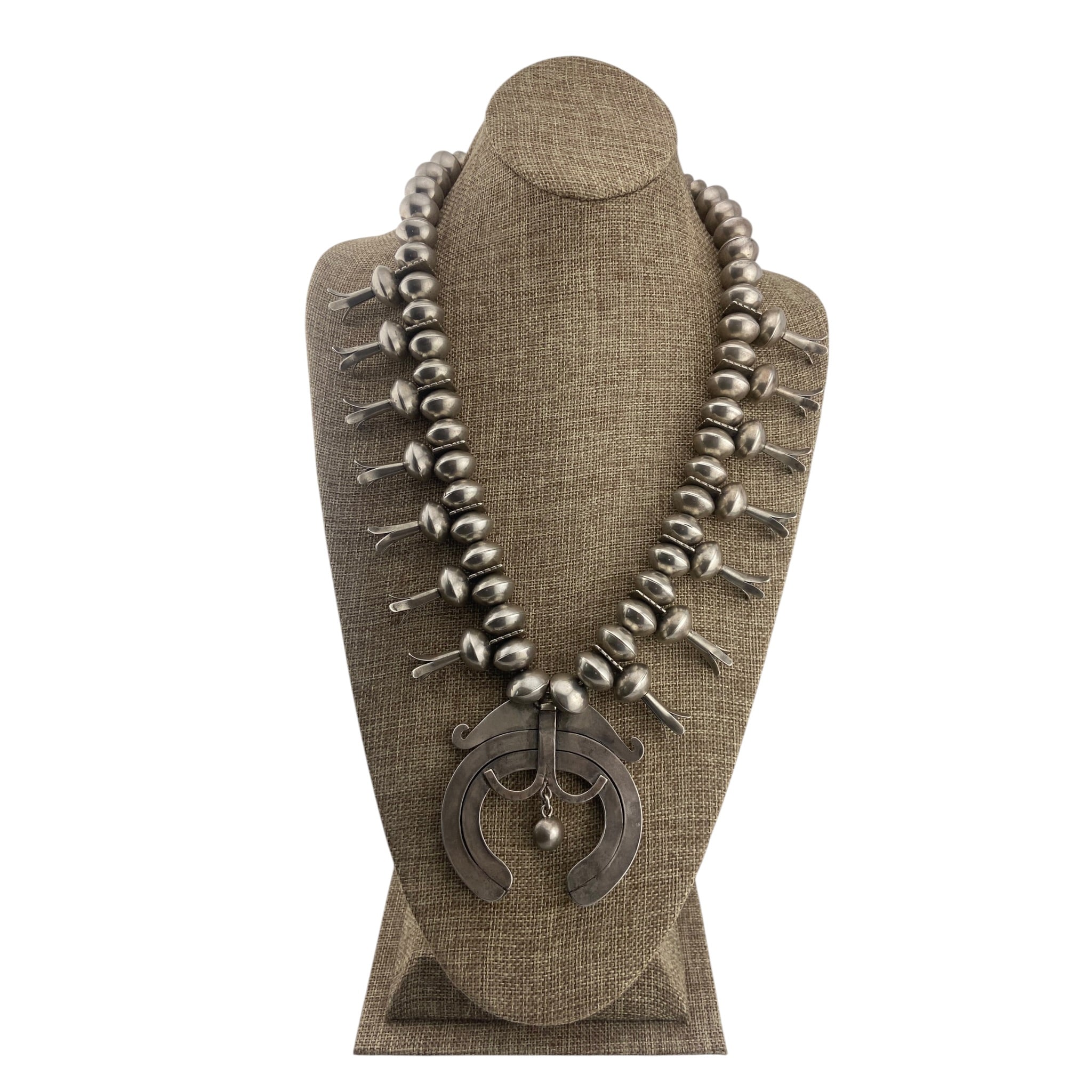 Navajo Etsitty-Tsosie (Eskiesosie) 4 Petal Blossom Squash Blossom Necklace Circa 1920-30's