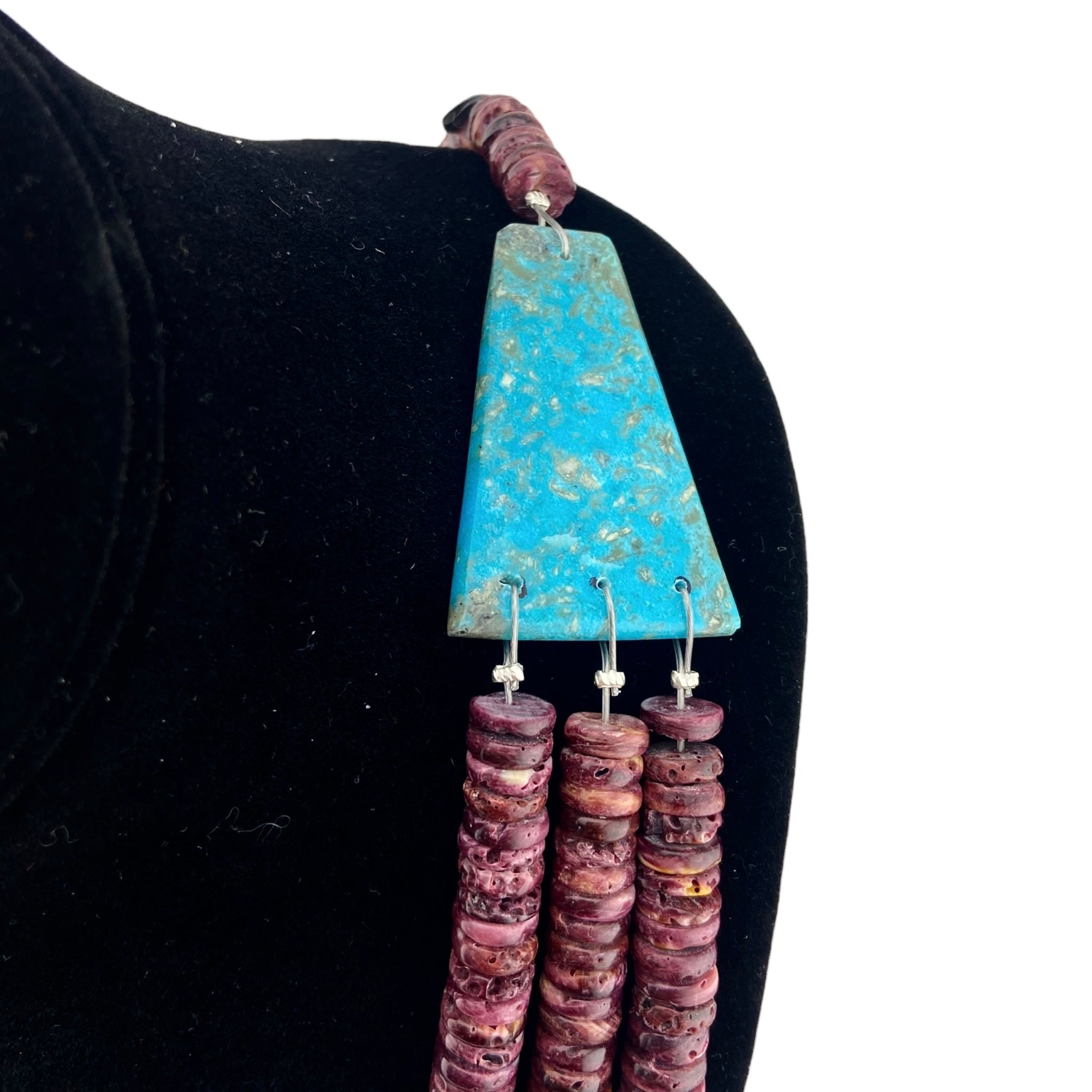 Lupe Lovato Large Spiny Oyster Rounded Beaded Necklace w/Kingman Turquoise Corn & Slabs