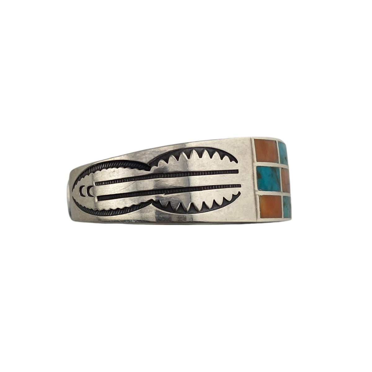 Vintage 1950's Zuni Channel Inlay Turq & Spiny Oyster Bracelet