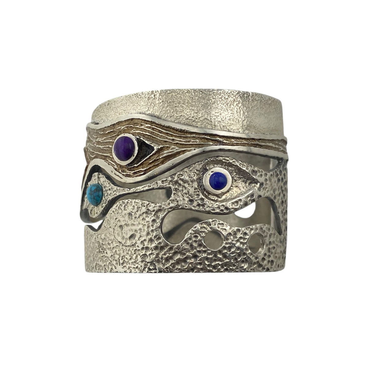 Ric Charlie Navajo Flow of Time Time Tufa Cast Bracelet w/Bisbee, Sugilite, Meditteranean Coral & Lapis
