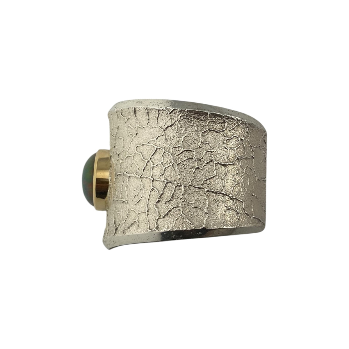 Ric Charlie Navajo Tufa Cast Honeycomb Bracelet w/Ethopian Opal & 14kt Bezel