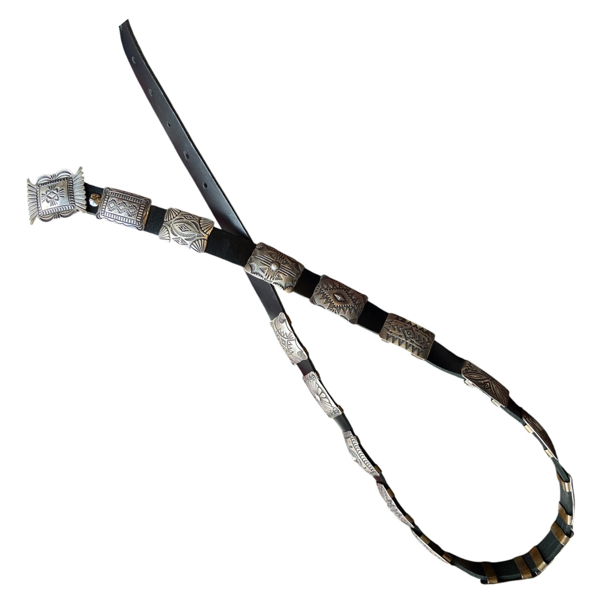 Vincent J Platero Navajo Rectangular Sterling Silver Stamped Concho Belt
