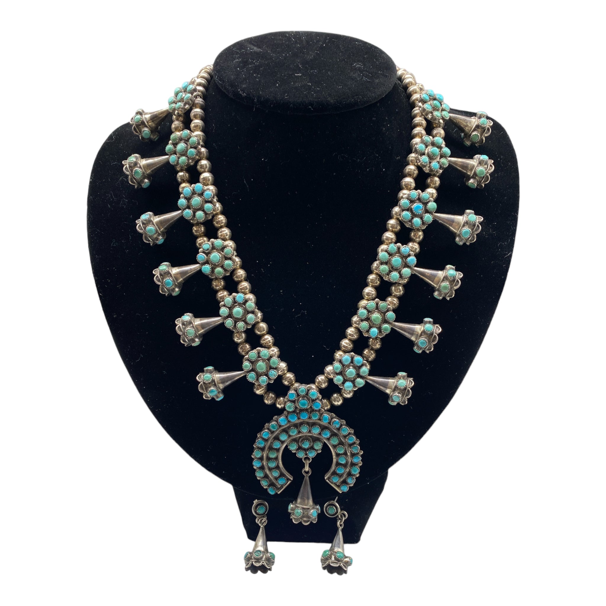 Vintage Zuni Turquoise Squash Blossom Telluride 