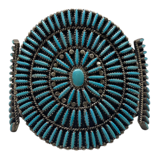 Zuni needlepoint jewelry, turquoise jewelry, cluster bracelet, telluride 