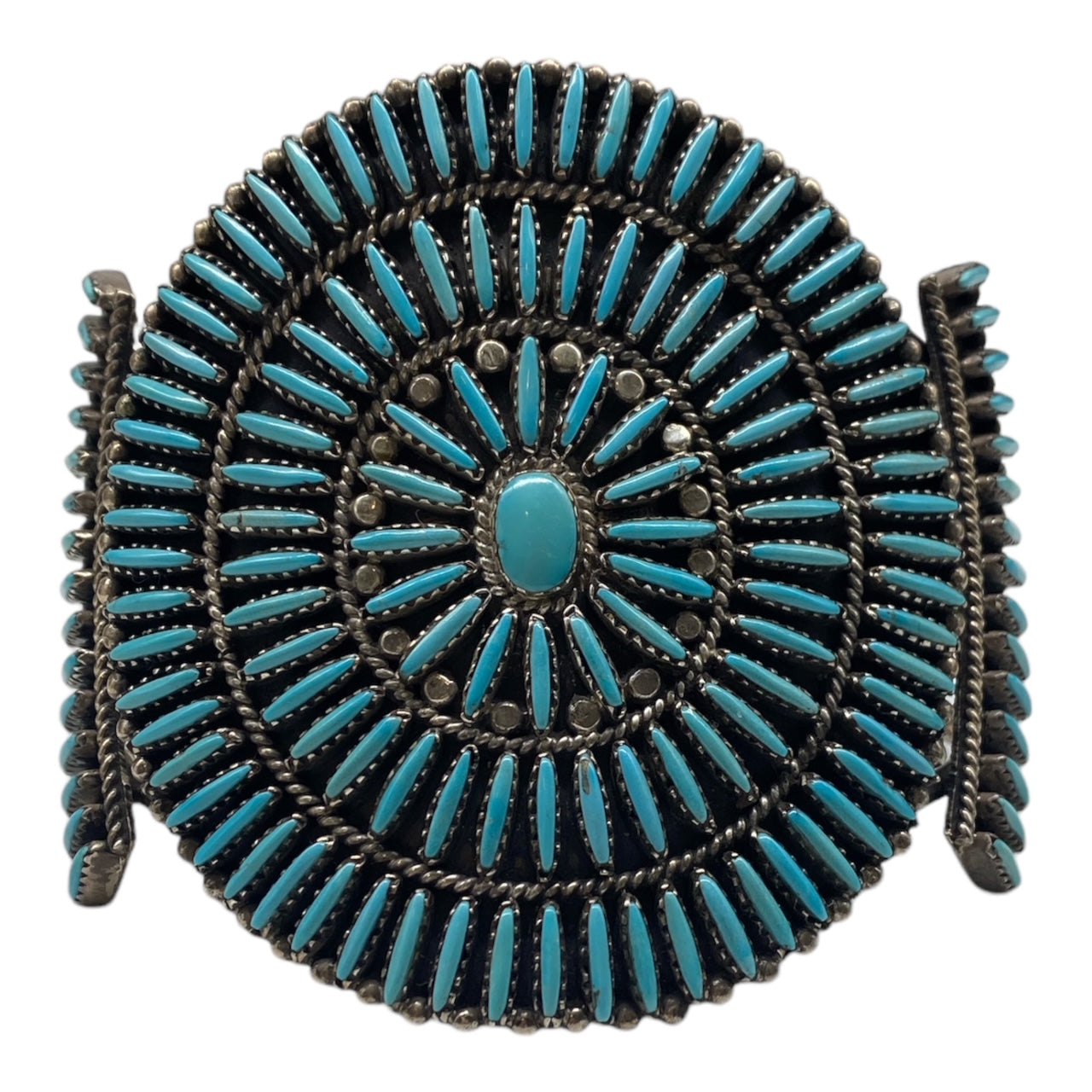 Zuni needlepoint jewelry, turquoise jewelry, cluster bracelet, telluride 