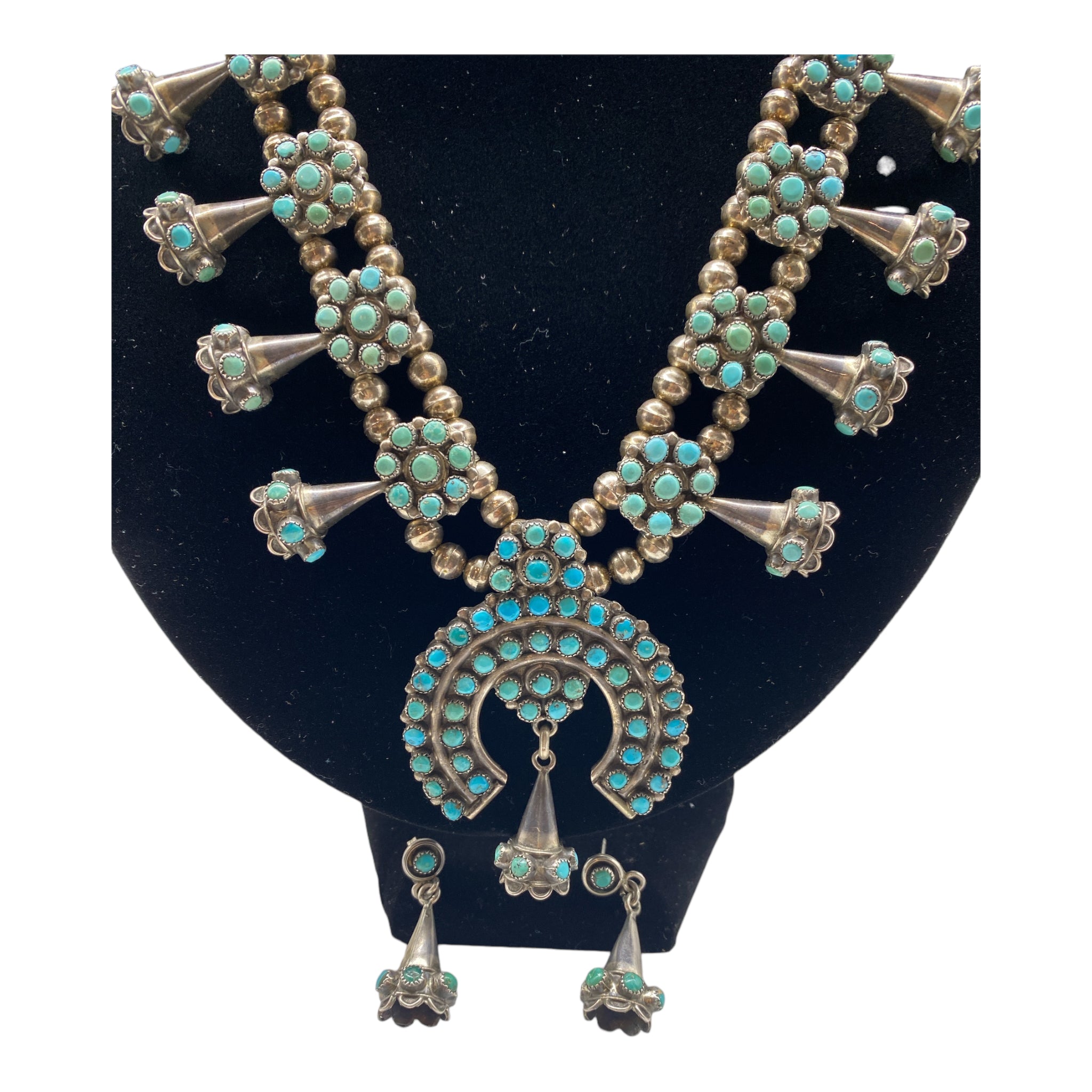 Vintage Zuni Turquoise Squash Blossom Telluride 