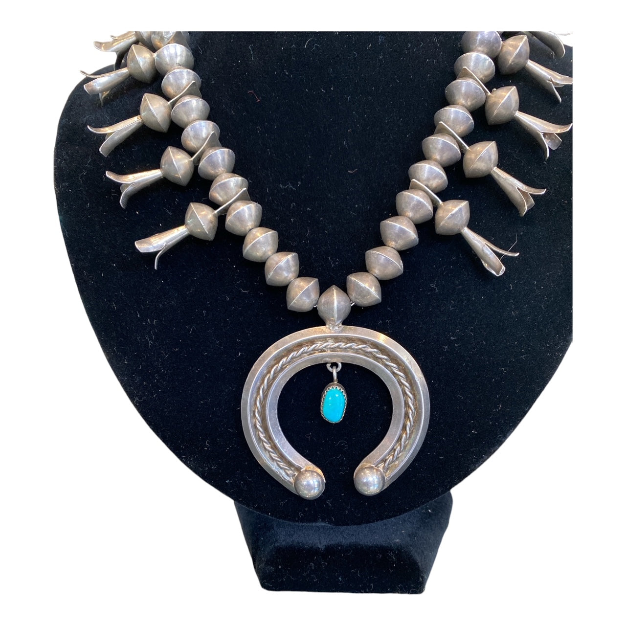 Old Pawn Turquoise & Silver Squash Blossom Necklace