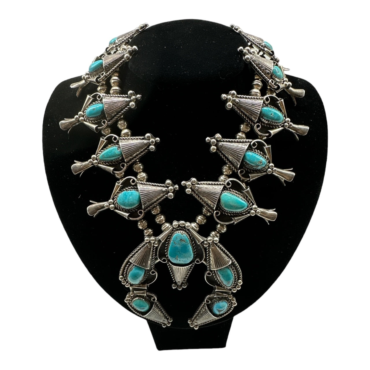 Vintage Navajo Blue Gem squash blossom for sale, native american jewelry for sale, Navajo squash blossom, telluride co jewelry store 