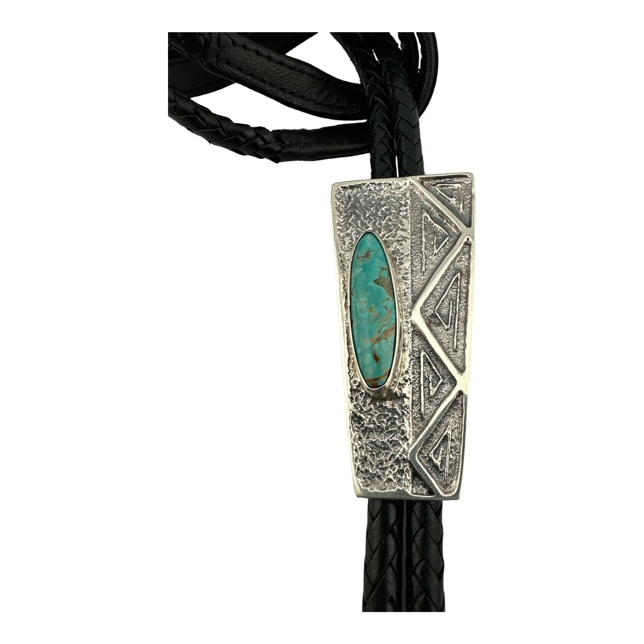 Gary Custer Tufa Cast Sterling Silver Rectangular Bolo Tie with Royston Turquoise, navajo jewelry for sale, sterling silver jewelry, telluride jewelry store, telluride gift shop, telluride gallery