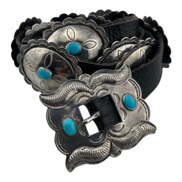 concho belt, vintage navajo, sterling silver, turquoise, telluride jewelry store,  navajo jewelry for sale 