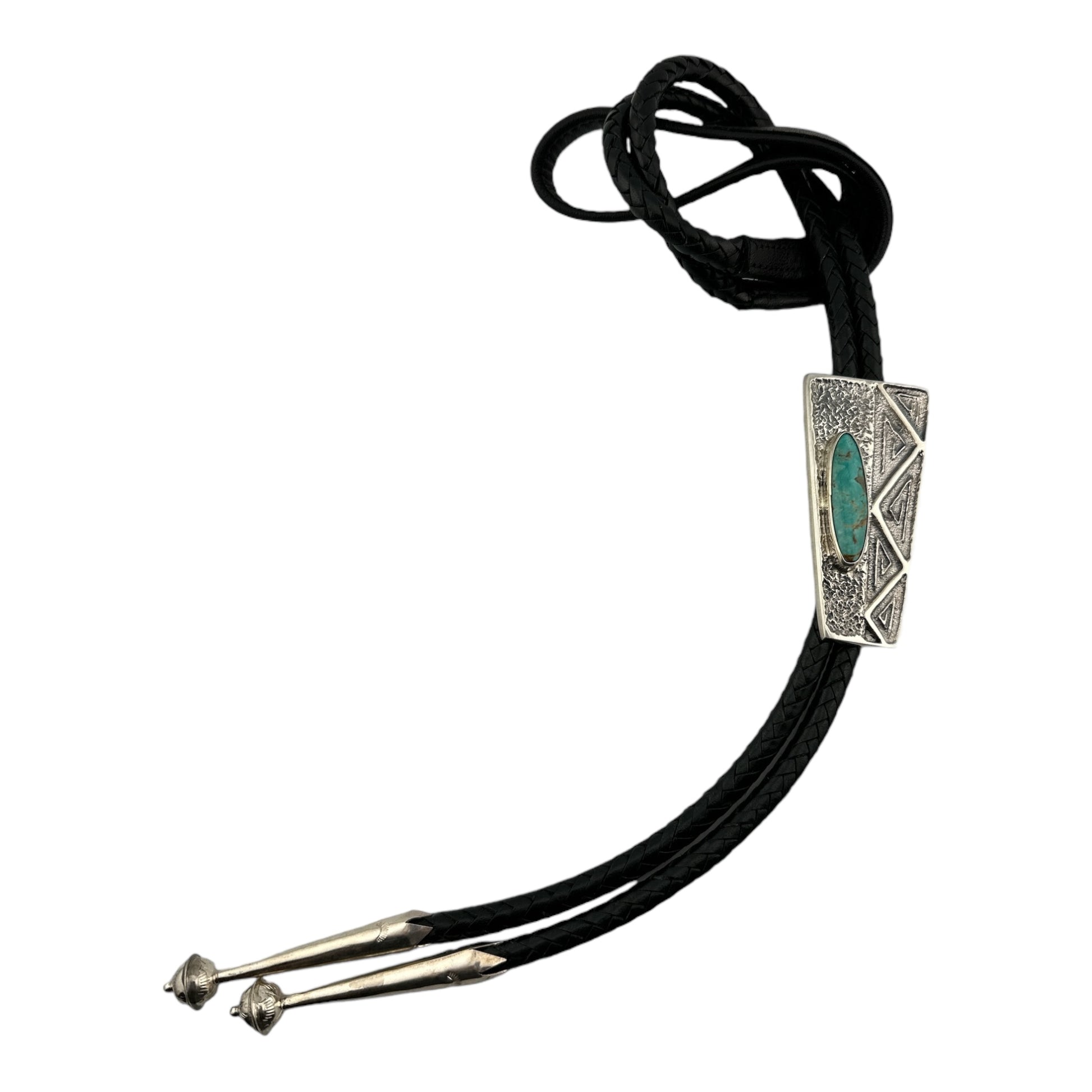 Gary Custer Tufa Cast Sterling Silver Rectangular Bolo Tie with Royston Turquoise, navajo jewelry for sale, sterling silver jewelry, telluride jewelry store, telluride gift shop, telluride gallery