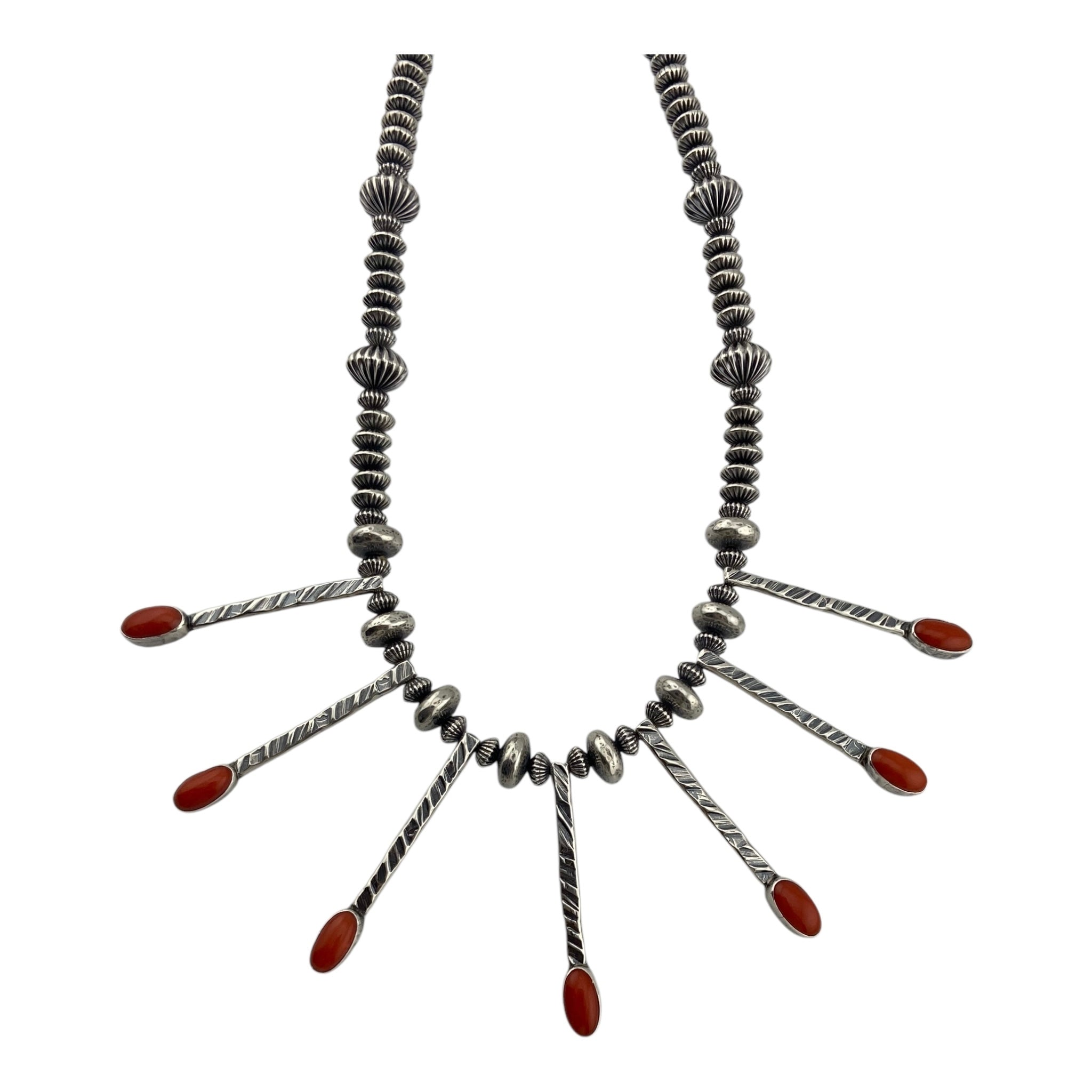 Mary & Everett Teller Coral Raindrop Navajo Necklace