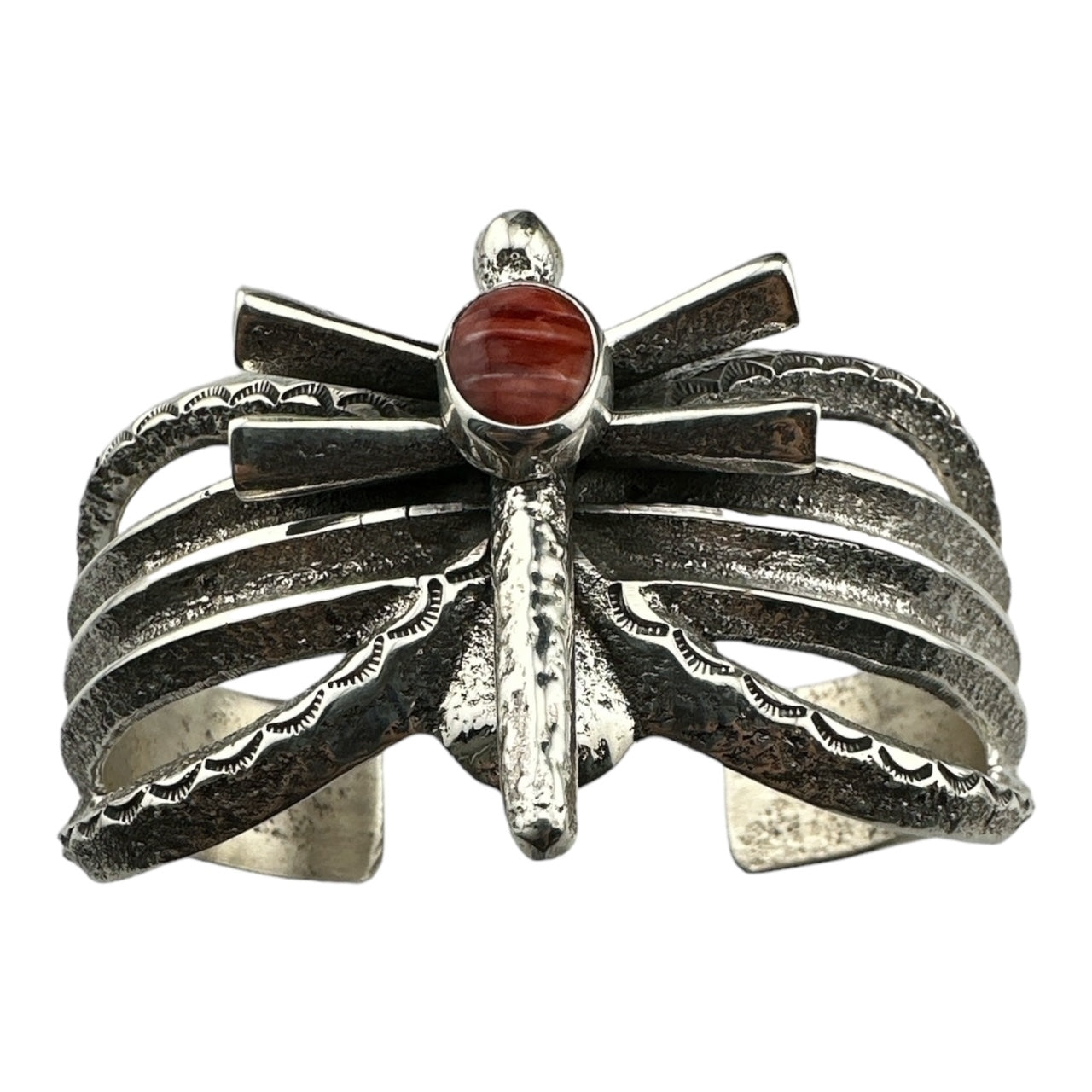 Gary Custer Tufa Cast Dragonfly Sterling Silver and Spiny Oyster Necklace, Bracelet and Ring, navajo jewelry for sale, sterling silver jewelry, spiny oyster jewelry, telluride jewelry store, telluride gallery, telluride gift shop 