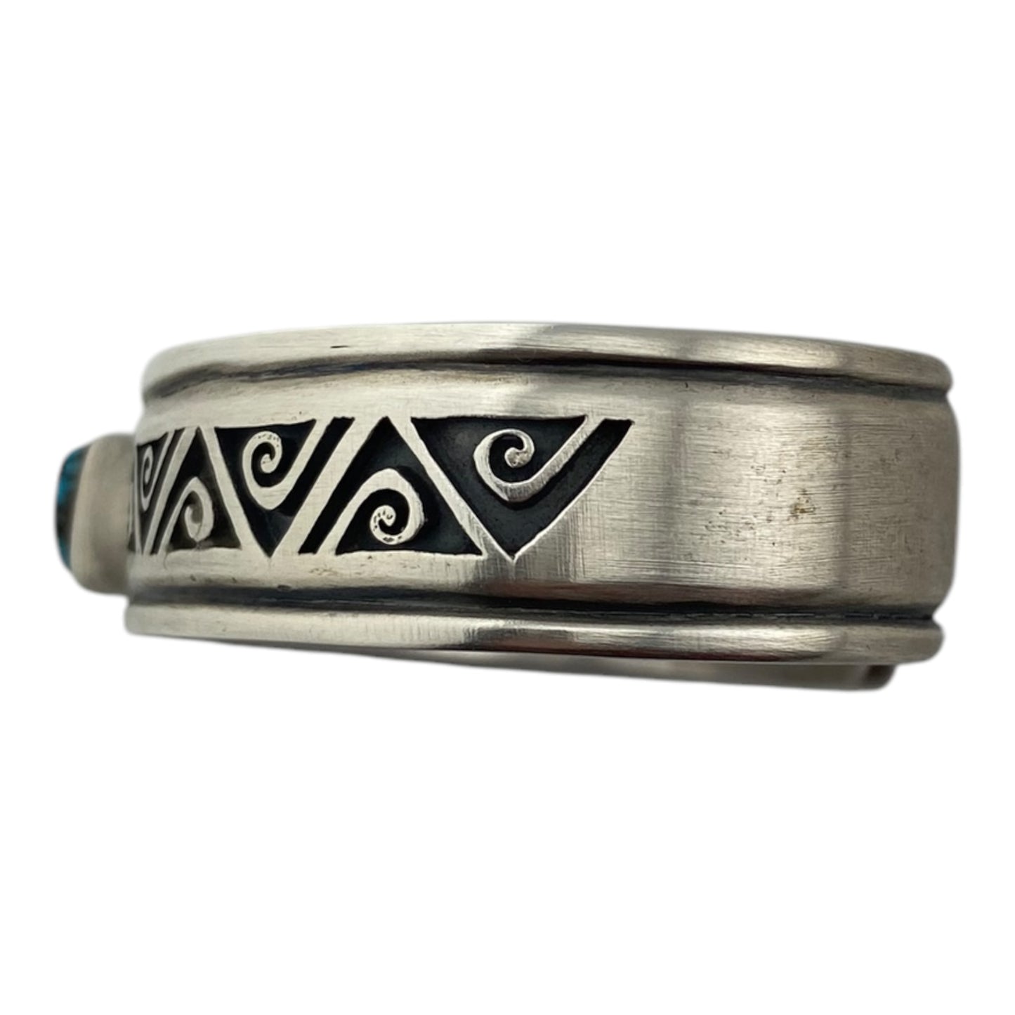 Hopi, Gerald Lomaventewa, Cast Coin Silver Bracelet with Bisbee Turquoise