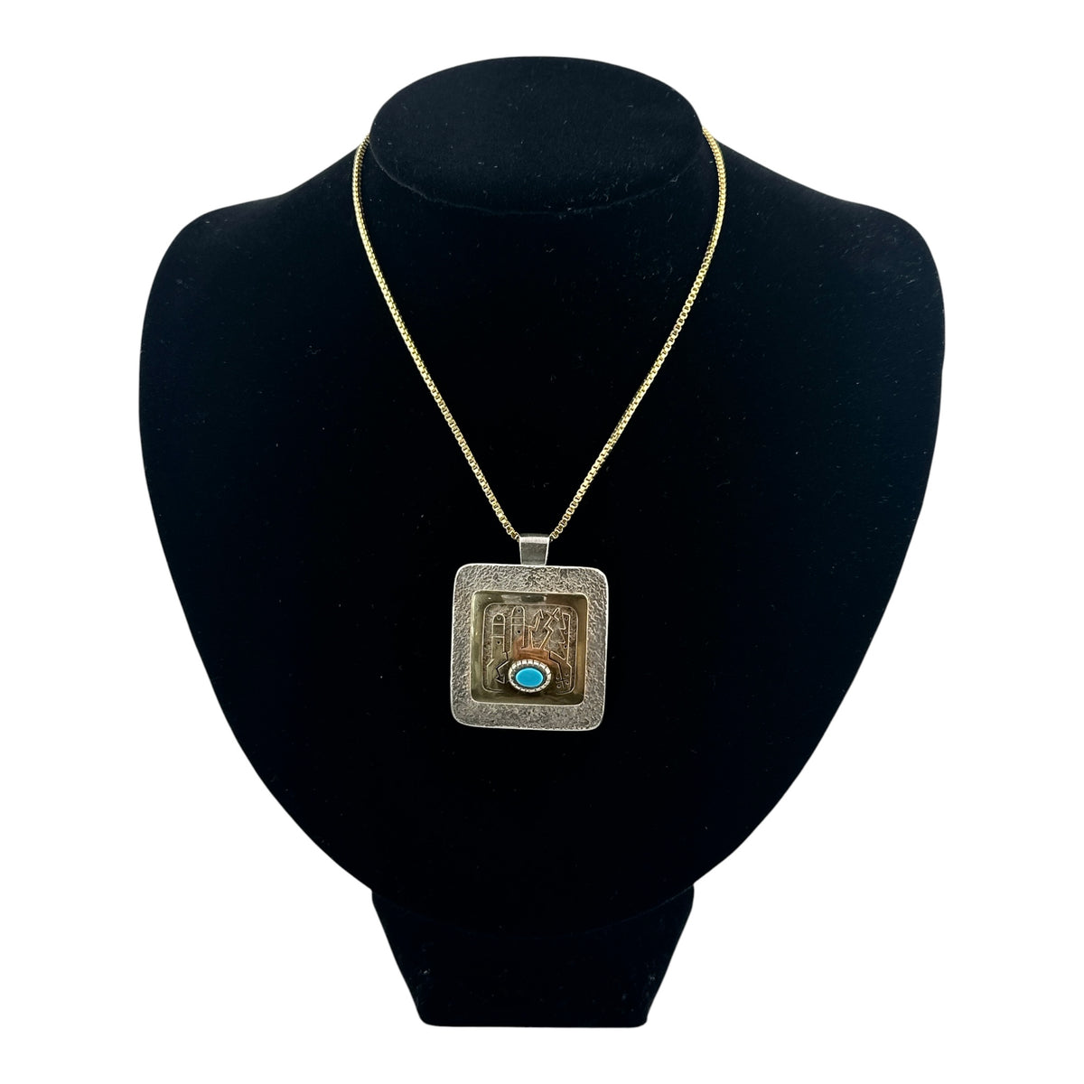 Phillip Sekaquaptewa (Weseoma) deceased 2003 - Hopi 14kt Gold and Sterling Silver with Turquoise Pendant w/chain