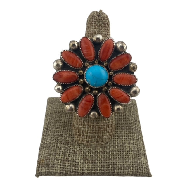 Kingman cluster ring, navajo ring for sale, spiny oyster cluster ring, navajo jewelry for sale, telluride jewelry store