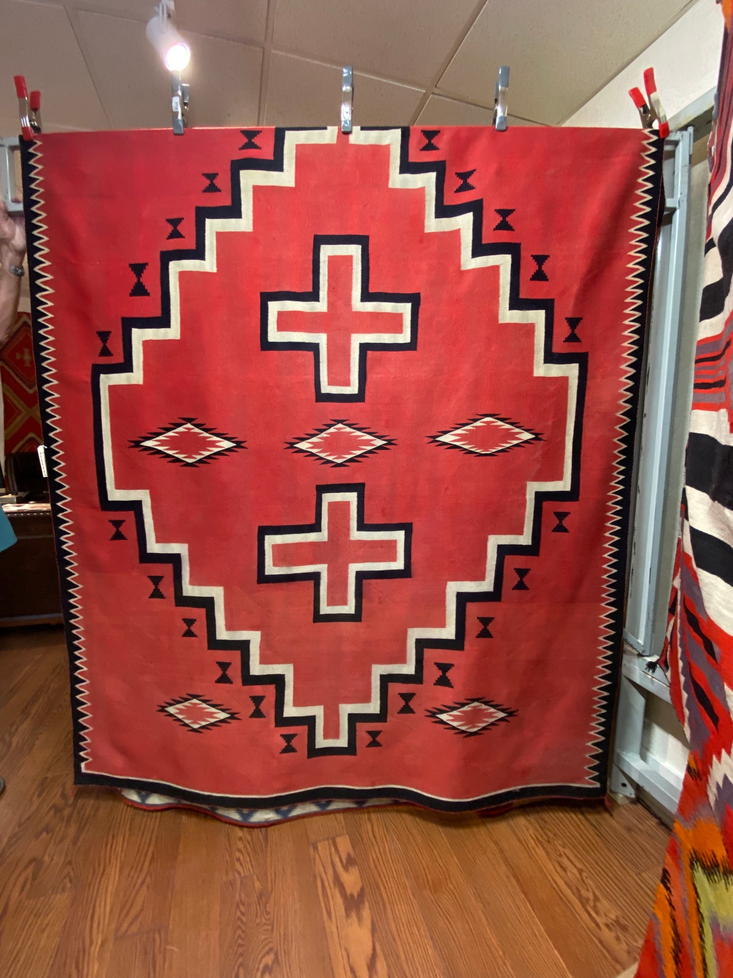 Antique Hubbell Double Diamond Red Germantown Navajo Weaving, navajo rug for sale, authentic navajo weaving, telluride furnishings, telluride art gallery 