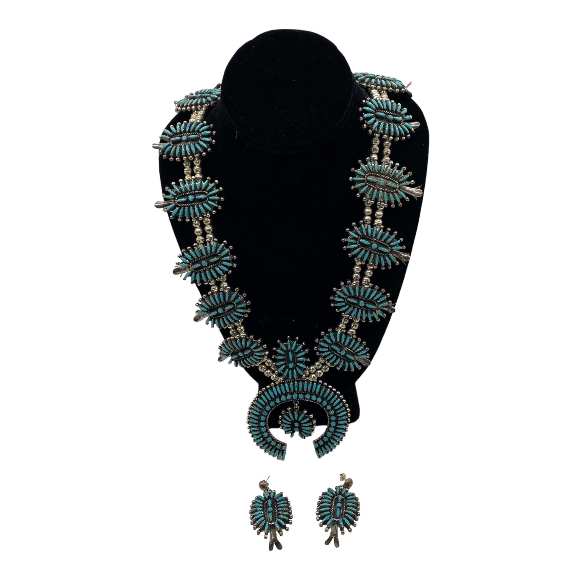 Vintage Zuni Needlepoint Squash Blossom and Earring Set – The