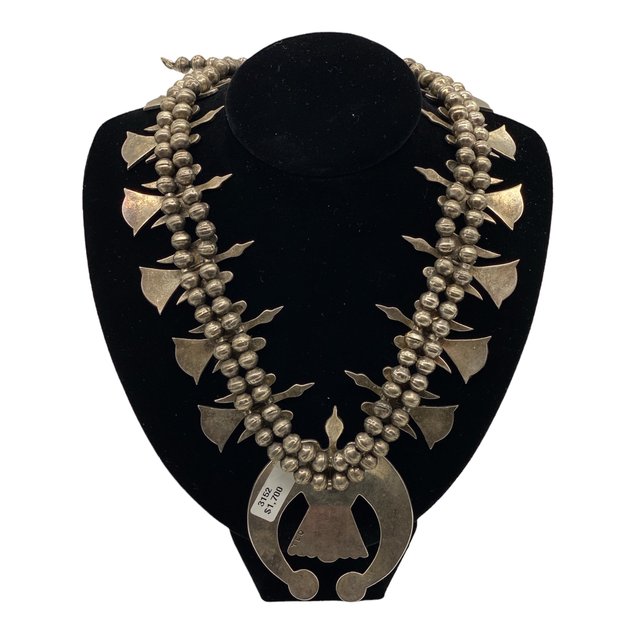 Chip Inlay Peyote Bird Squash Blossom Necklace