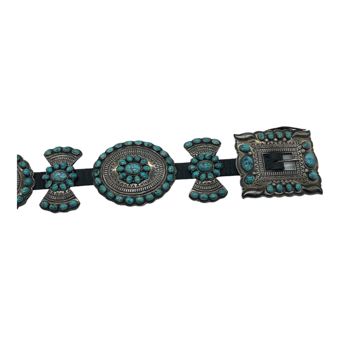Andy Cadman Navajo Turquoise and Silver Concho Belt