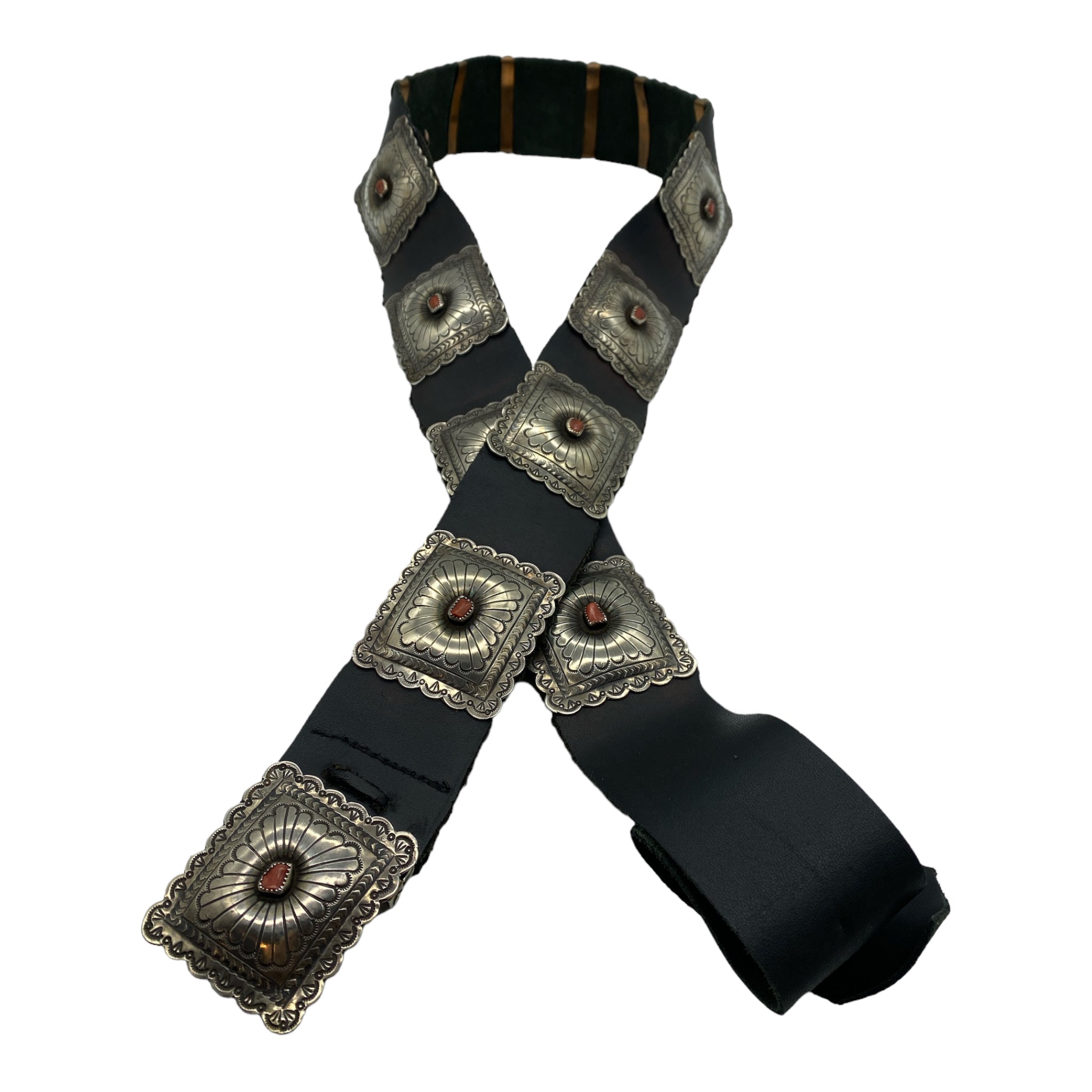 Navajo Silver and Coral Concho Belt